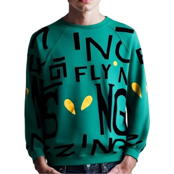 Vintage Abstract Graffiti Crewneck Sweatshirt Green Black Size S Made in Korea - Picture 2 of 6